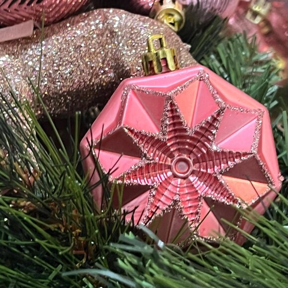 Dusty Rose Shatterproof Christmas Tree Trimming Ornaments - 15 Piece Set - Picture 3 of 5